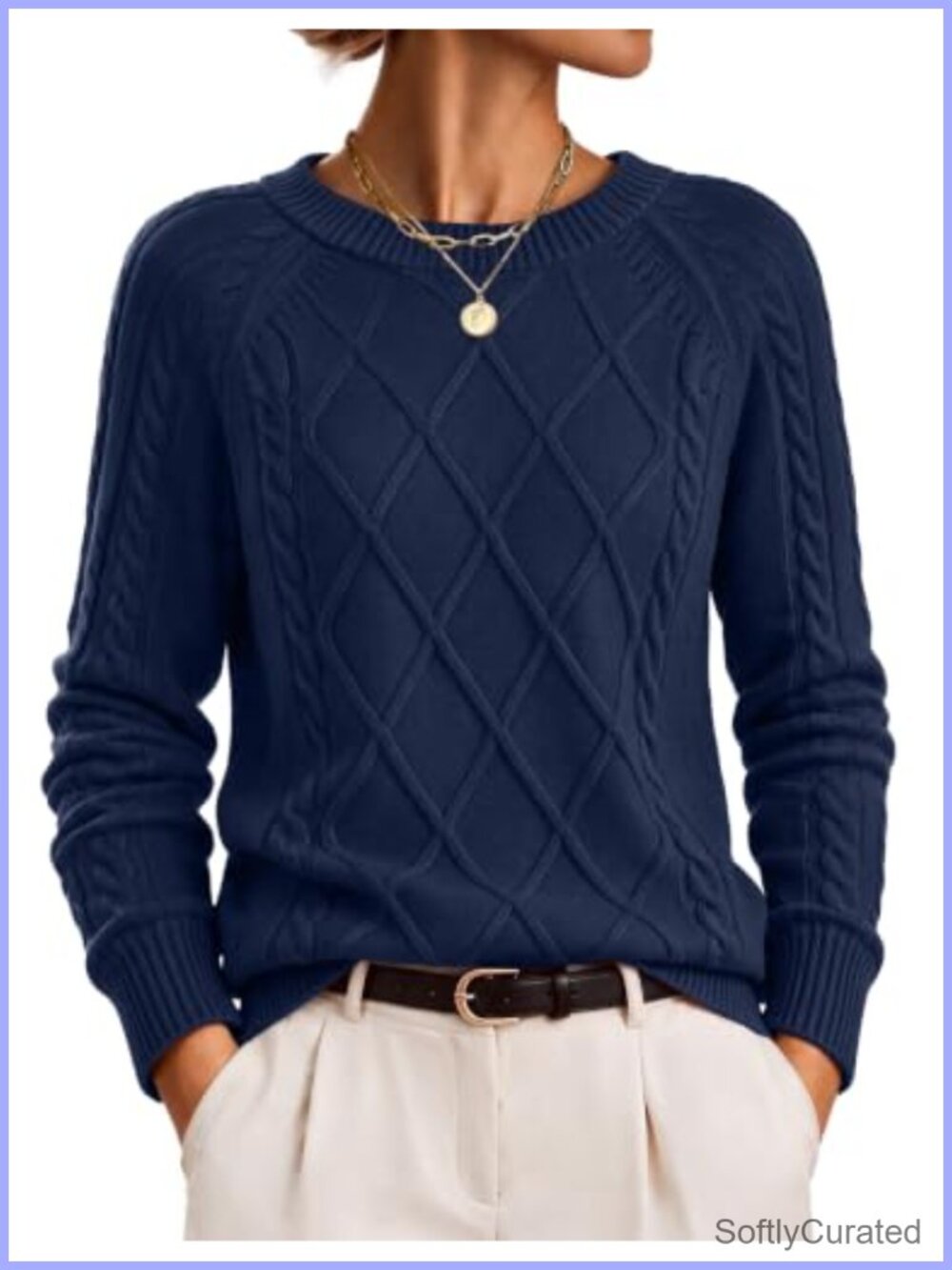 Cable Knit Crew Neck Long Sleeve Pullover Sweater